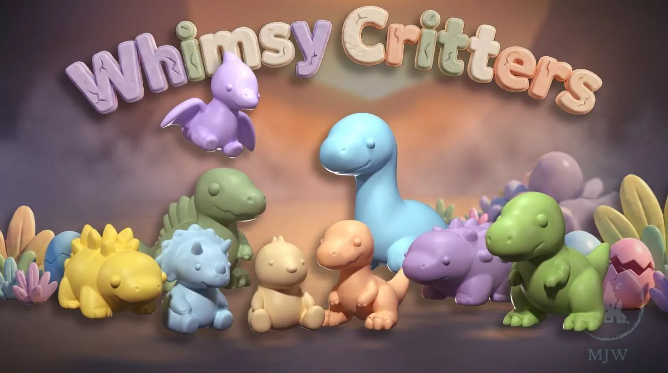 Whimsy Critters Dinosaur Bundle T-Rex Brontosaurus Pterodactyl 3D print model