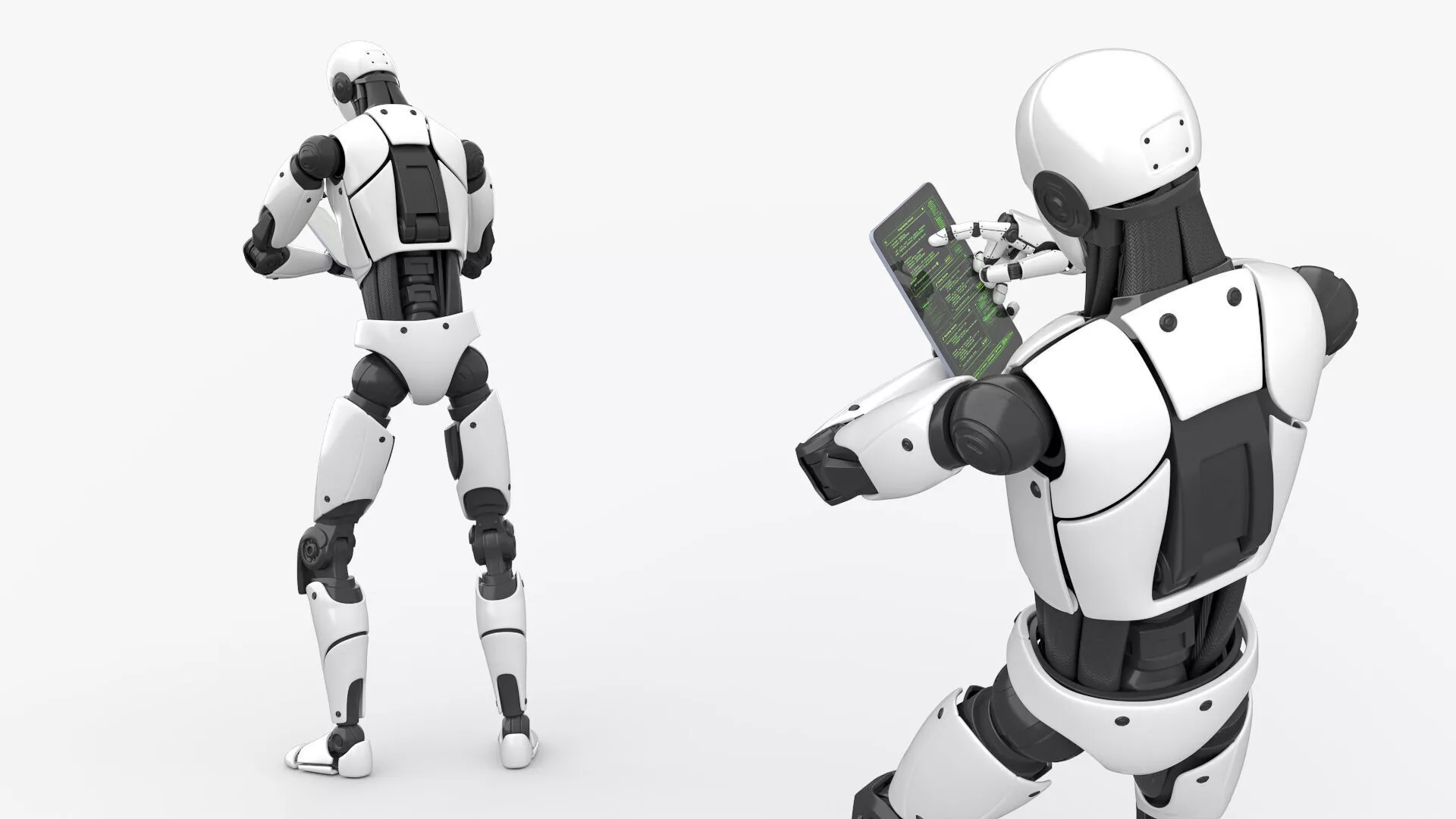 Humanoid Robot Taking Notes on Tablet Animated Rigged For Maya 3D model