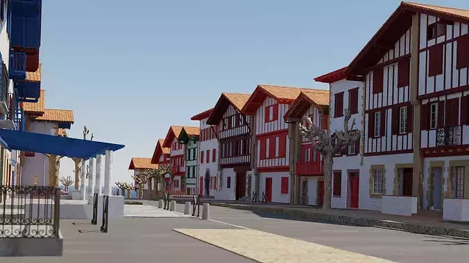 The main street of Ainhoa 3D model 2