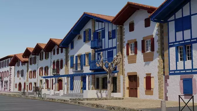 The main street of Ainhoa 3D model 6
