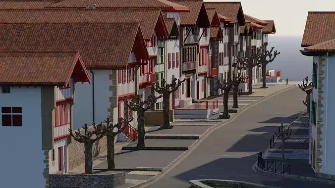 The main street of Ainhoa 3D model 4