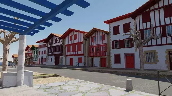 The main street of Ainhoa 3D model 7