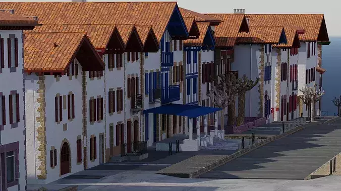 The main street of Ainhoa 3D model 5
