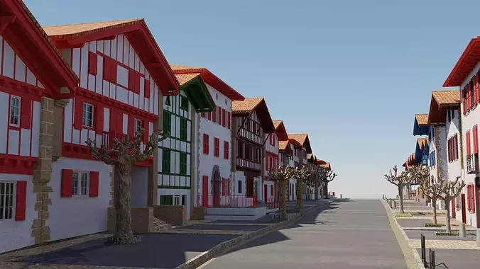 The main street of Ainhoa 3D model 3
