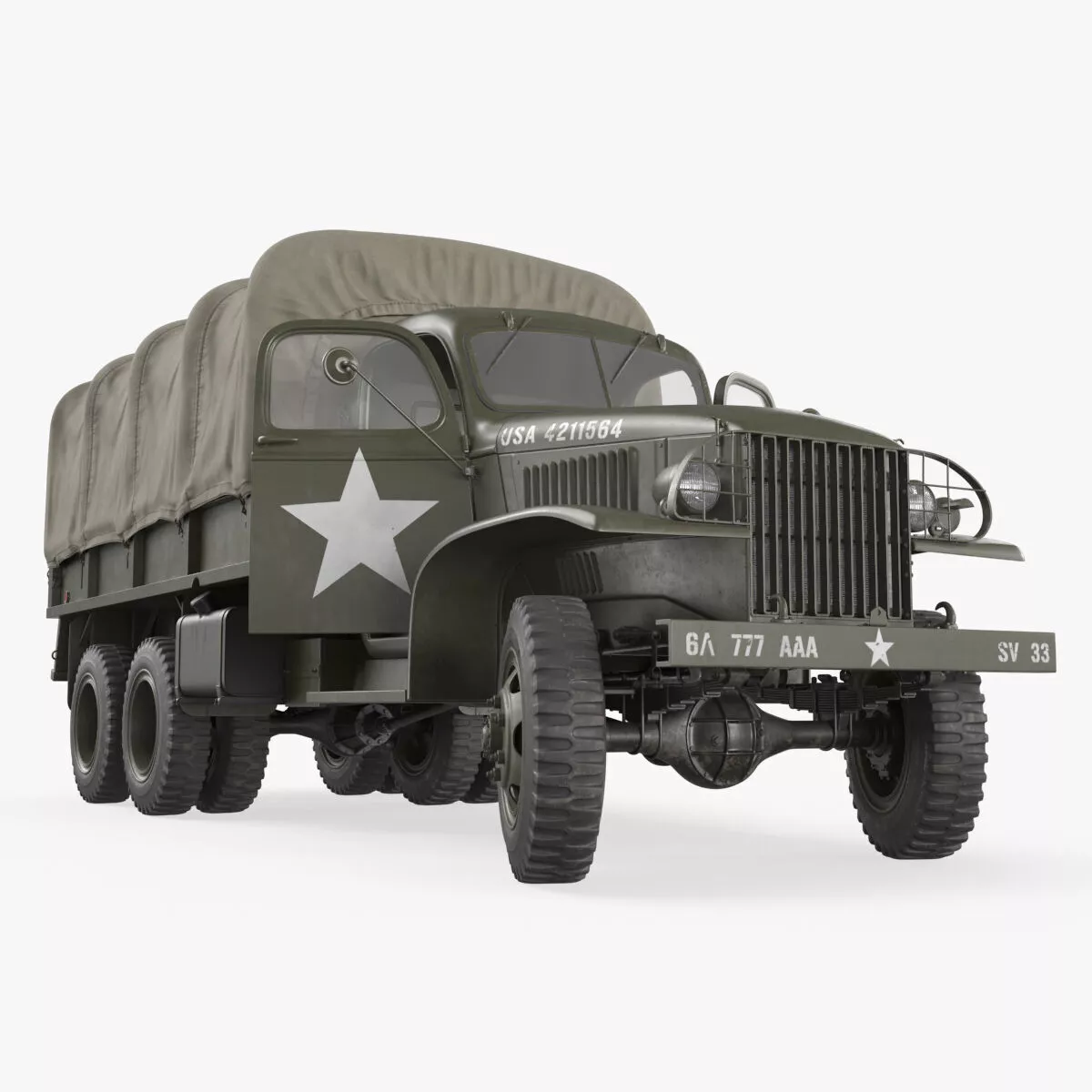 WWII GMC CCKW 6x6 Army Truck with Bed Rigged for Cinema 4D 3D model