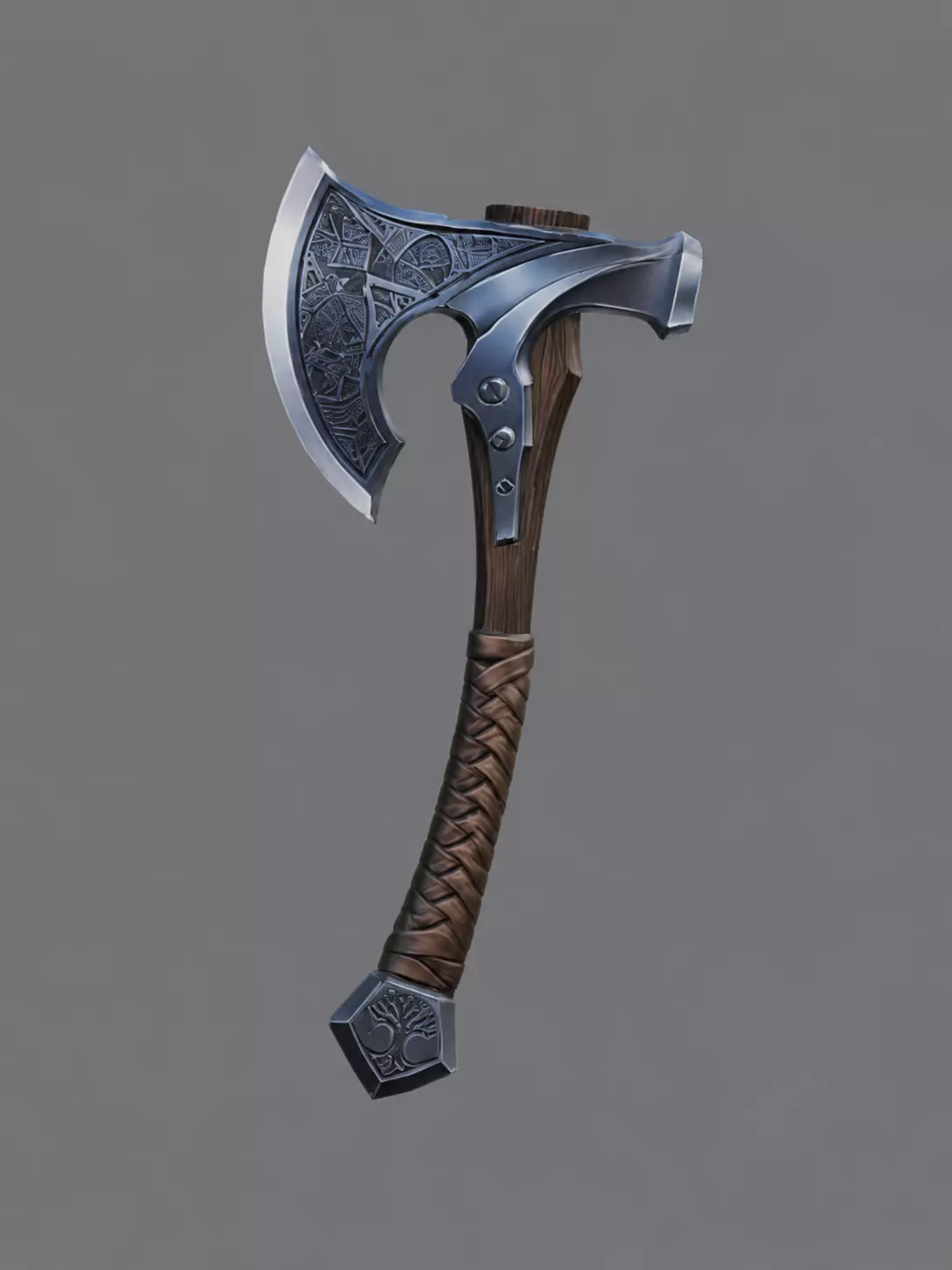 Silverfang Battle Axe - Stylized Low Poly Fantasy Weapon Low-poly 3D model