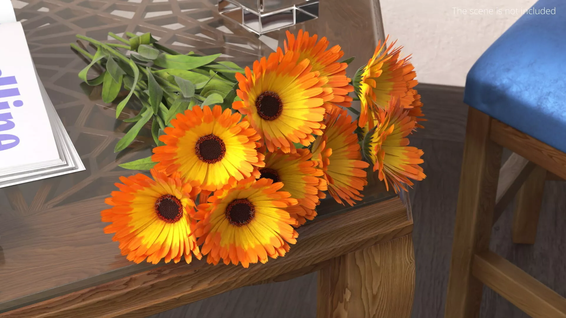 Calendula Flower Bouquet Yellow Fur 3D model