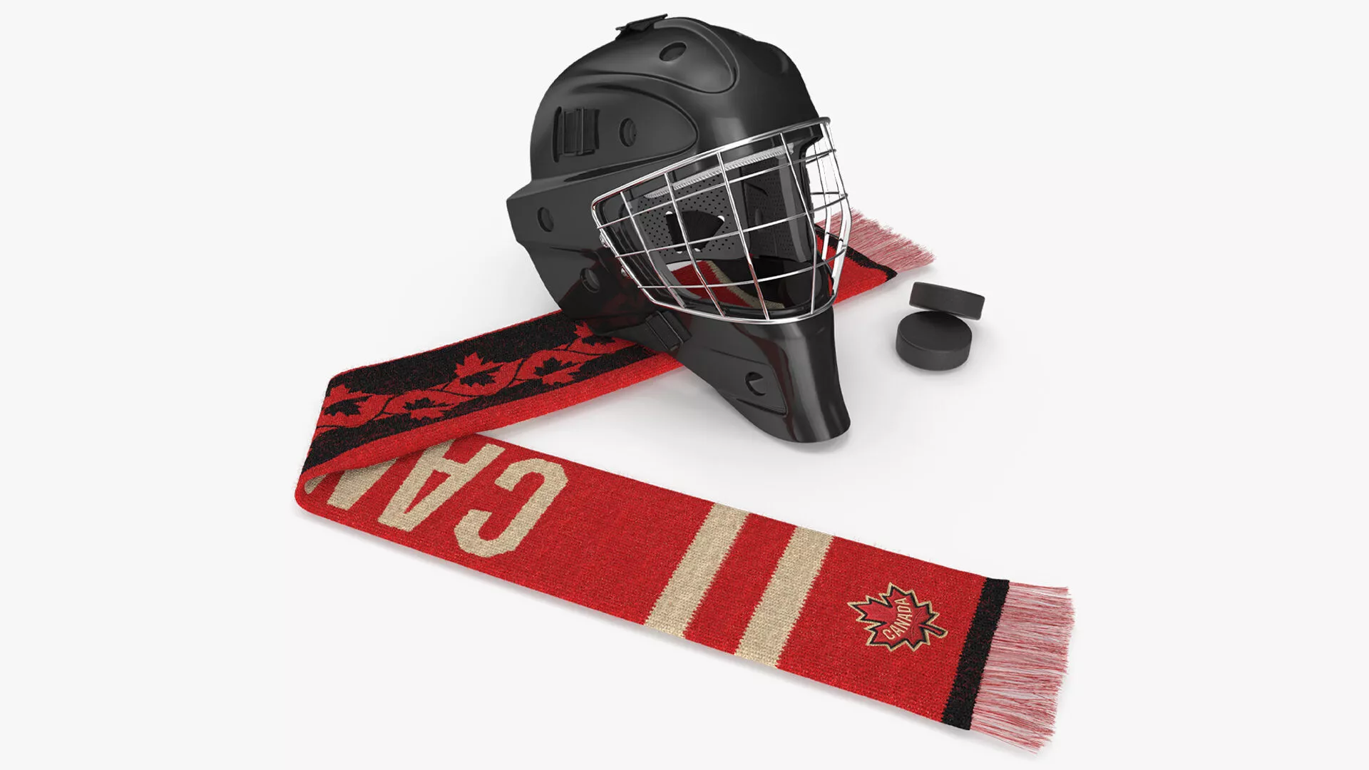 Canada Hockey Fan Scarf with Goalie Mask and Pucks Fur 3D model