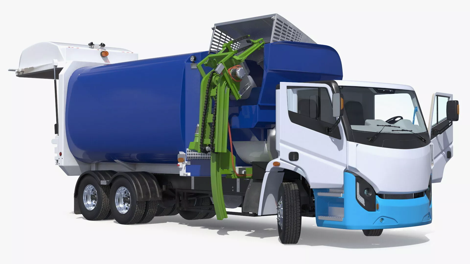 Urban Electric Waste Lorry White Blue Rigged 3D model