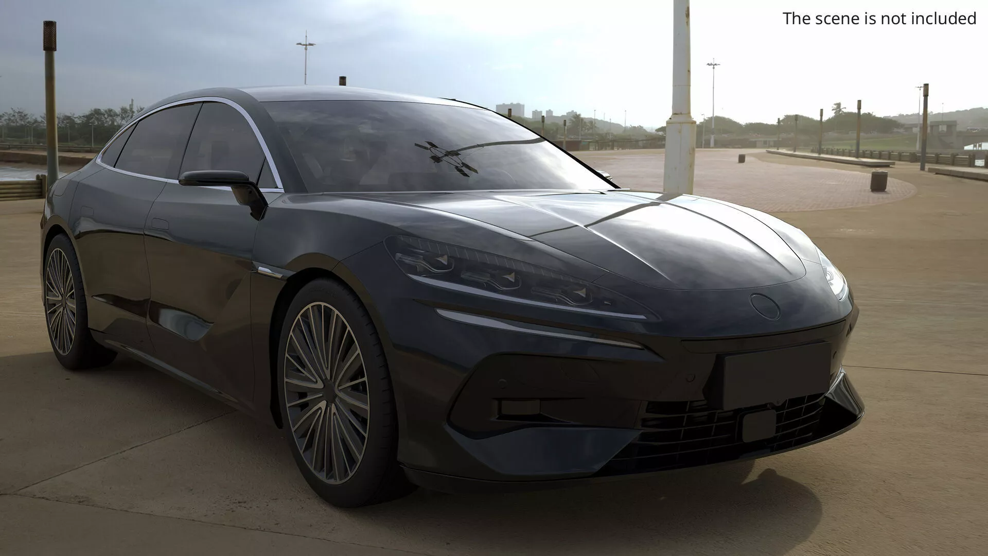 Modern Electric Fastback Sedan Black Rigged for Maya 3D model