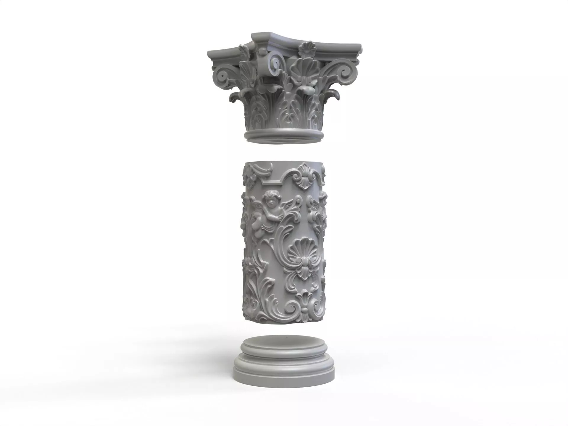 Modular Rococo Corinthian Column 3D Model Architecture Asset 3D print model