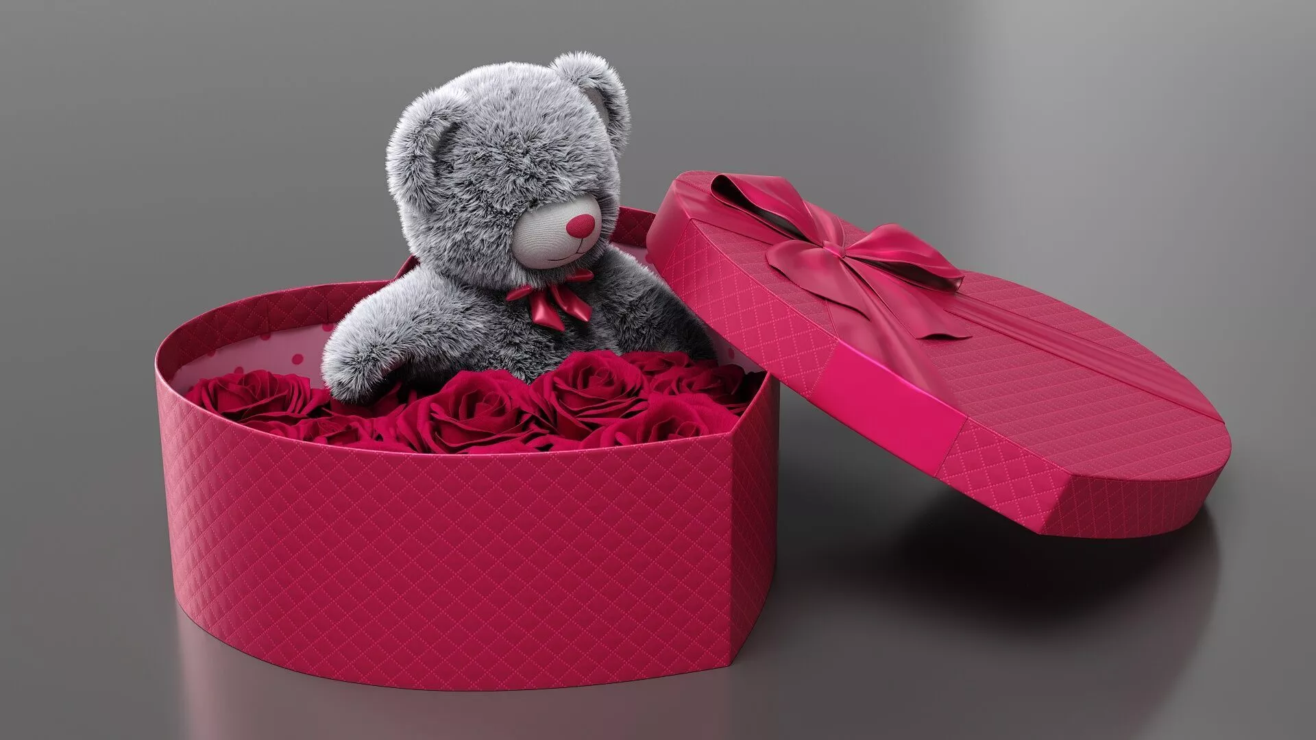 Giftware Heart Box with Plush Bear and Roses Fur for Cinema 4D 3D model