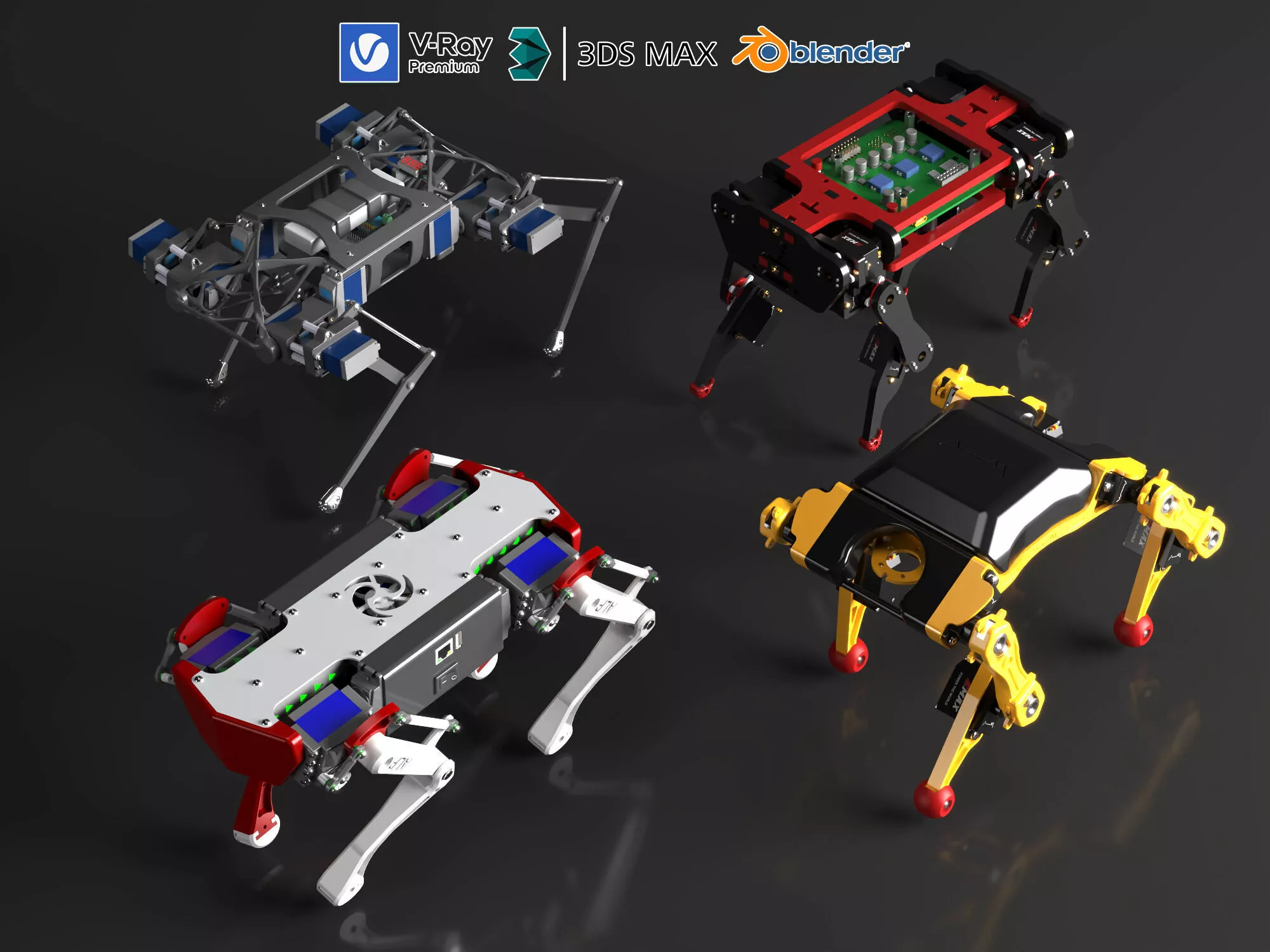 Quadruped Robotic Dogs Collectio Low-poly 3D model