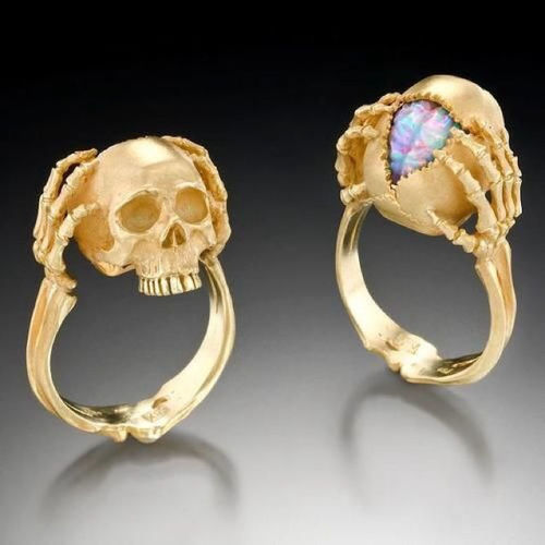 gold skull ring opal brain 3D print model