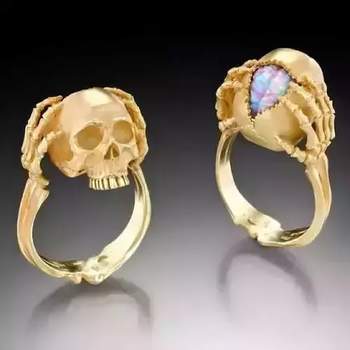 gold skull ring opal brain 3D print model