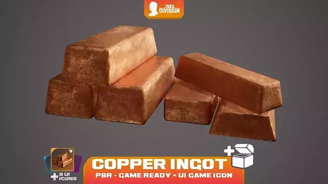 Copper Ingot and 5 Loot Icons - PBR Game Ready