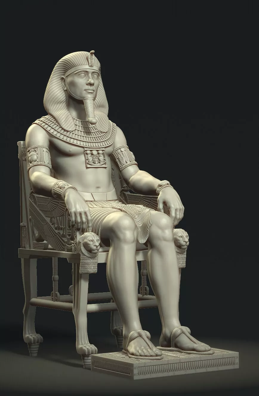 Ancient Egyptian Pharaoh on Throne STL 3D Printable Statue 3D print model
