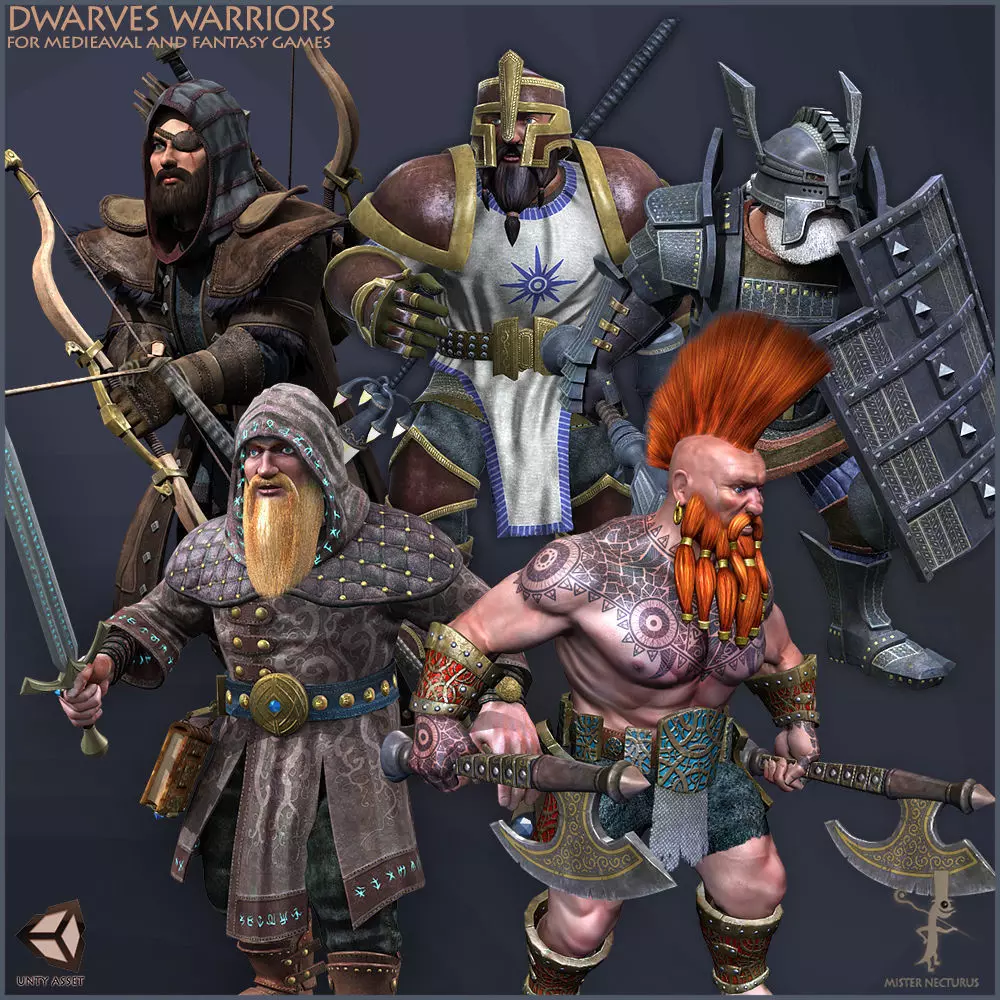 Dwarves Warriors Low-poly 3D model_0