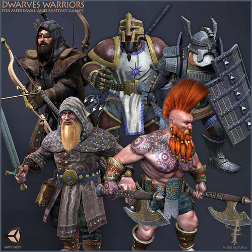 Dwarves Warriors Low-poly 3D model