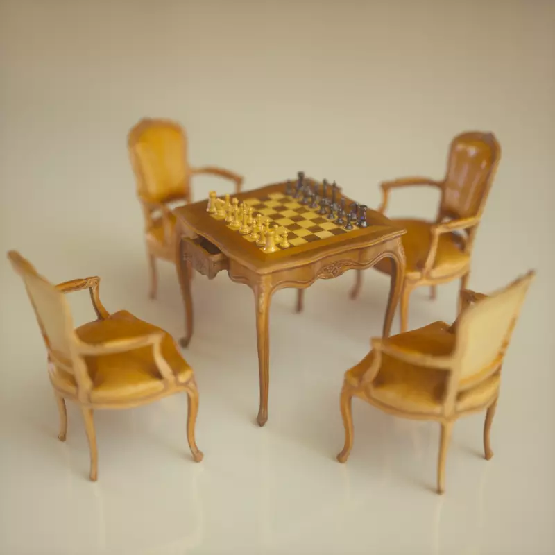 Chess Table Armchairs Low-poly 3D model