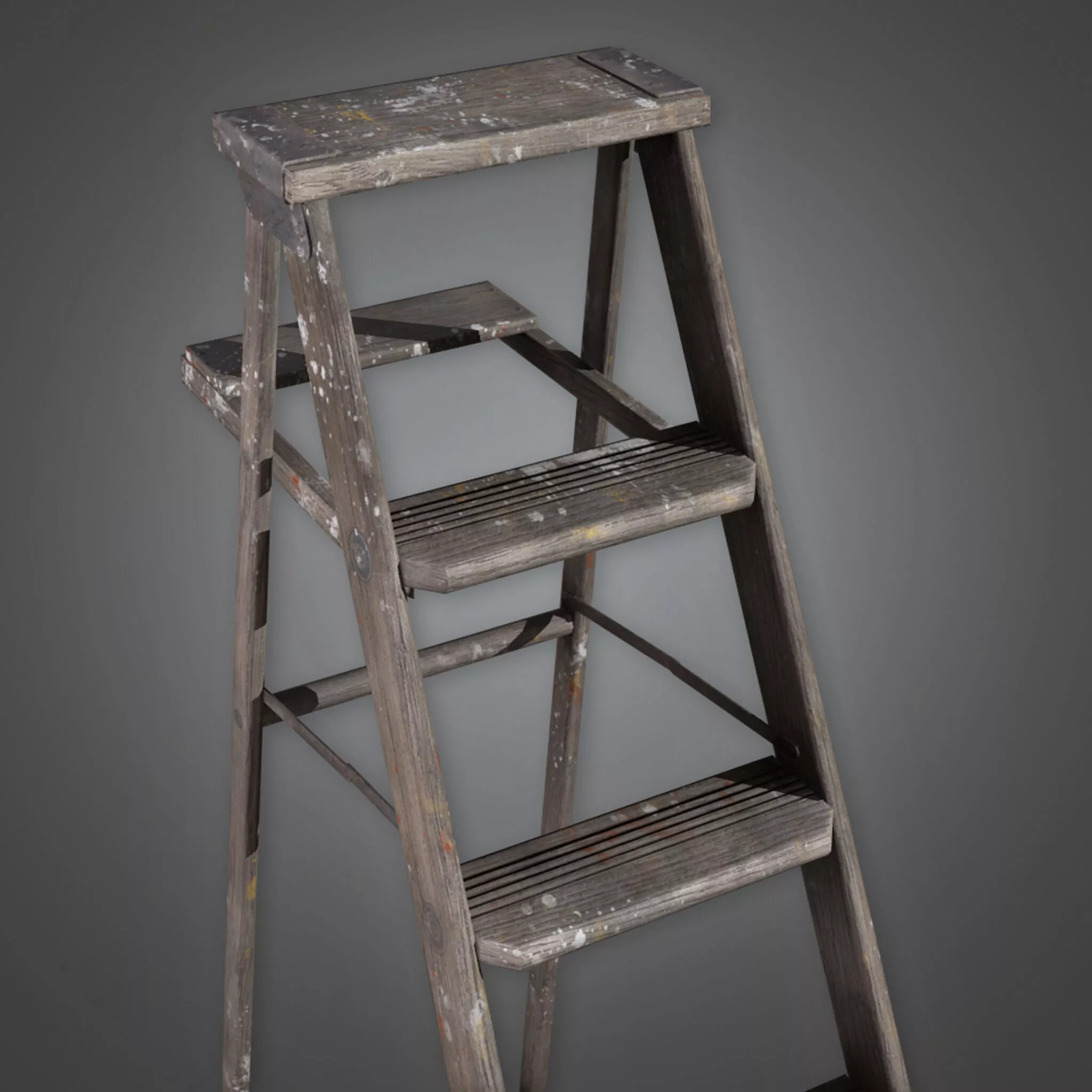 Old Wooden Stepladder - Weathered Game Ready Asset 3D print model