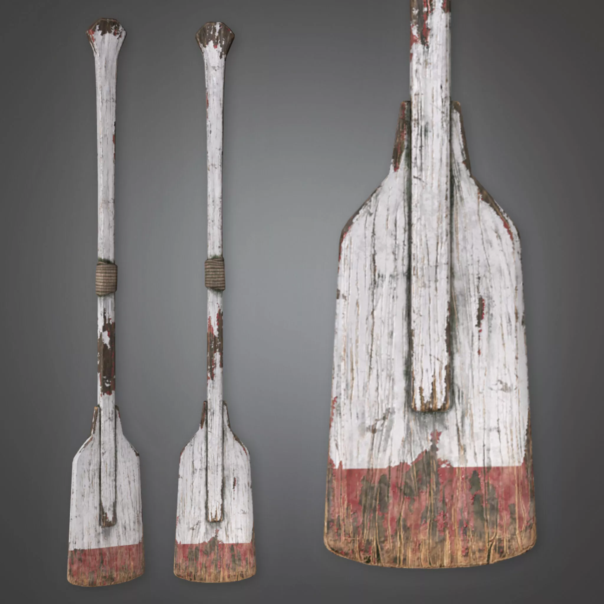Vintage Wooden Oars - Weathered Boat Paddles Game Ready Prop 3D print model