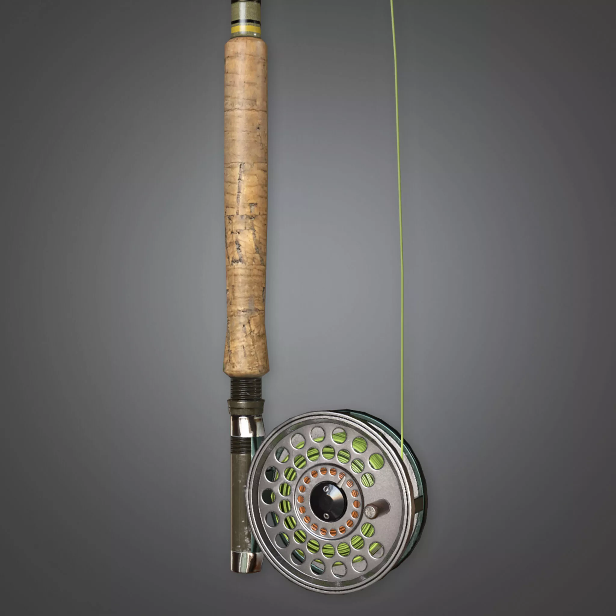 Fly Fishing Gear with Cork Handle - Weathered Outdoor Free 3D print model