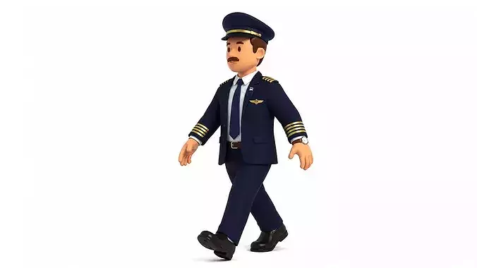 Stylized Cartoon Pilot Male Character - Rigged and Animated