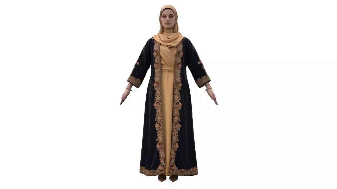 Arab woman t-pose 3D model Low-poly 3D model
