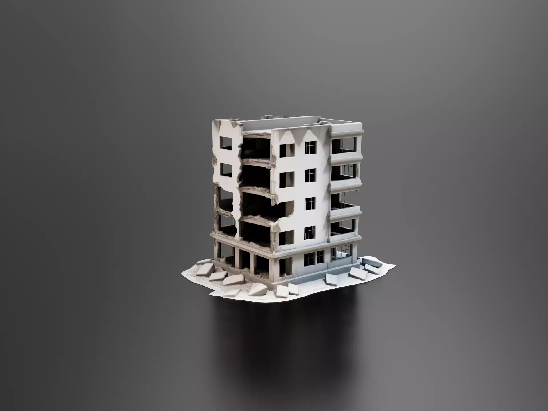 Realistic modern ruined building02 3D print model