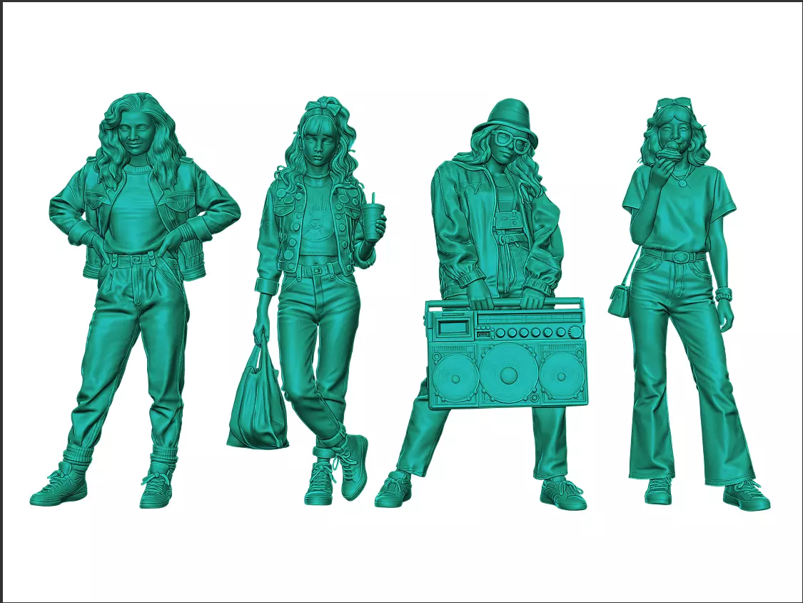 164 Oldschool No1 pack 4 woman figures 3D print model
