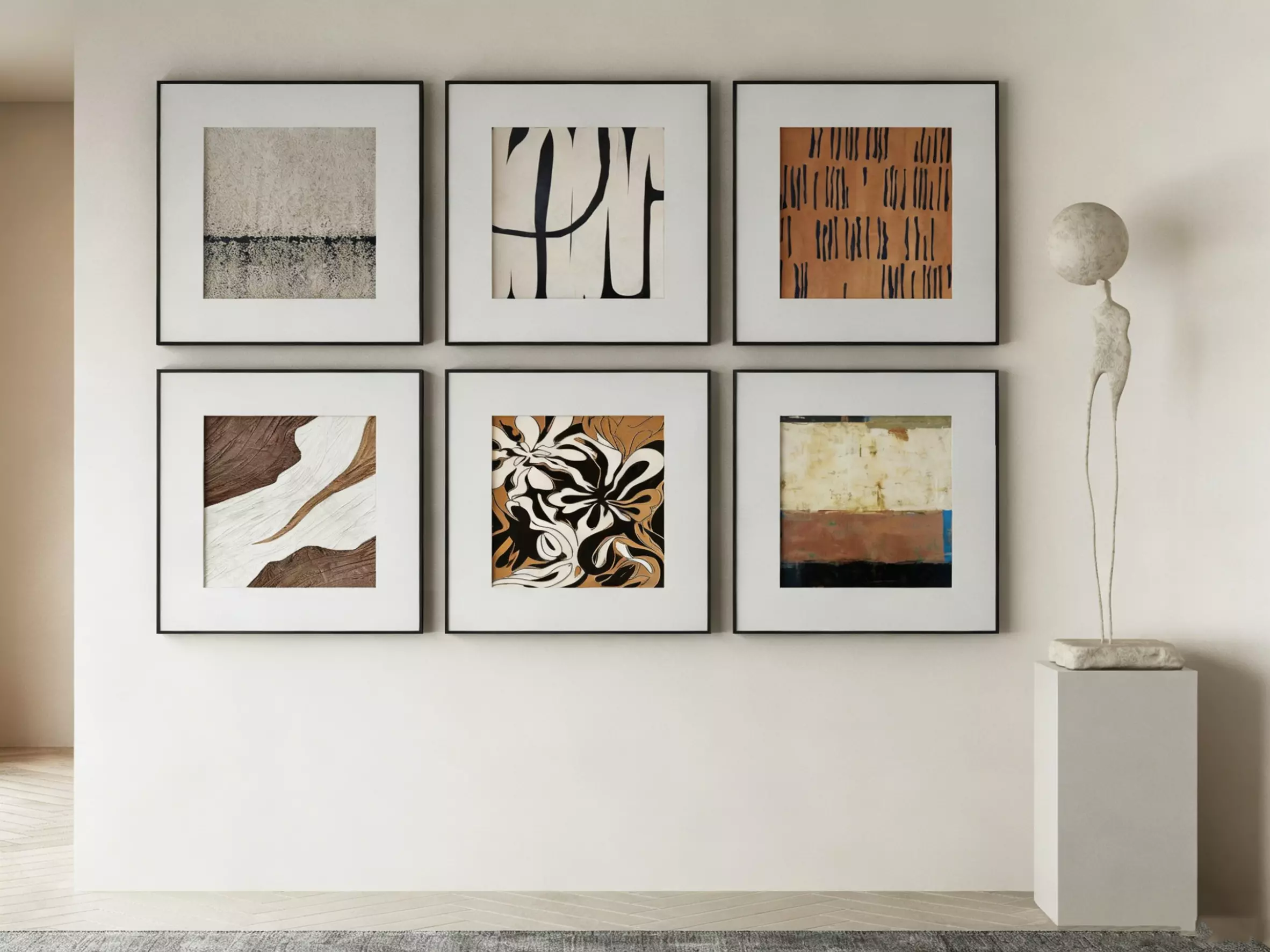 Neutral Abstract Framed Wall Art Set 3D Model 3D model