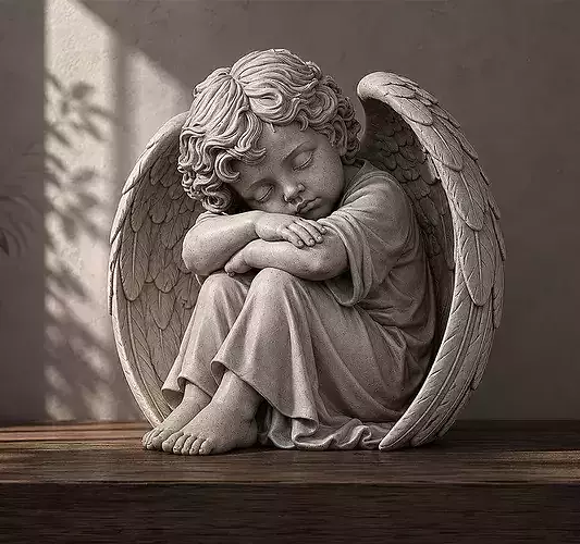Sleeping Cherub Angel Sculpture v1