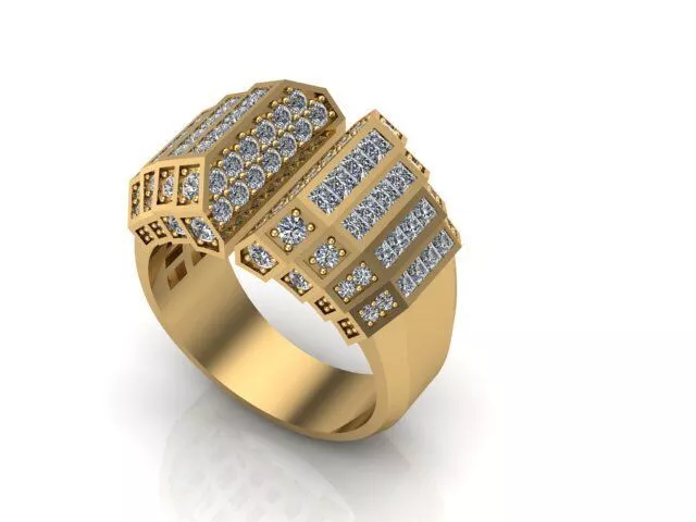 Princess and round diamond ring 3D print model