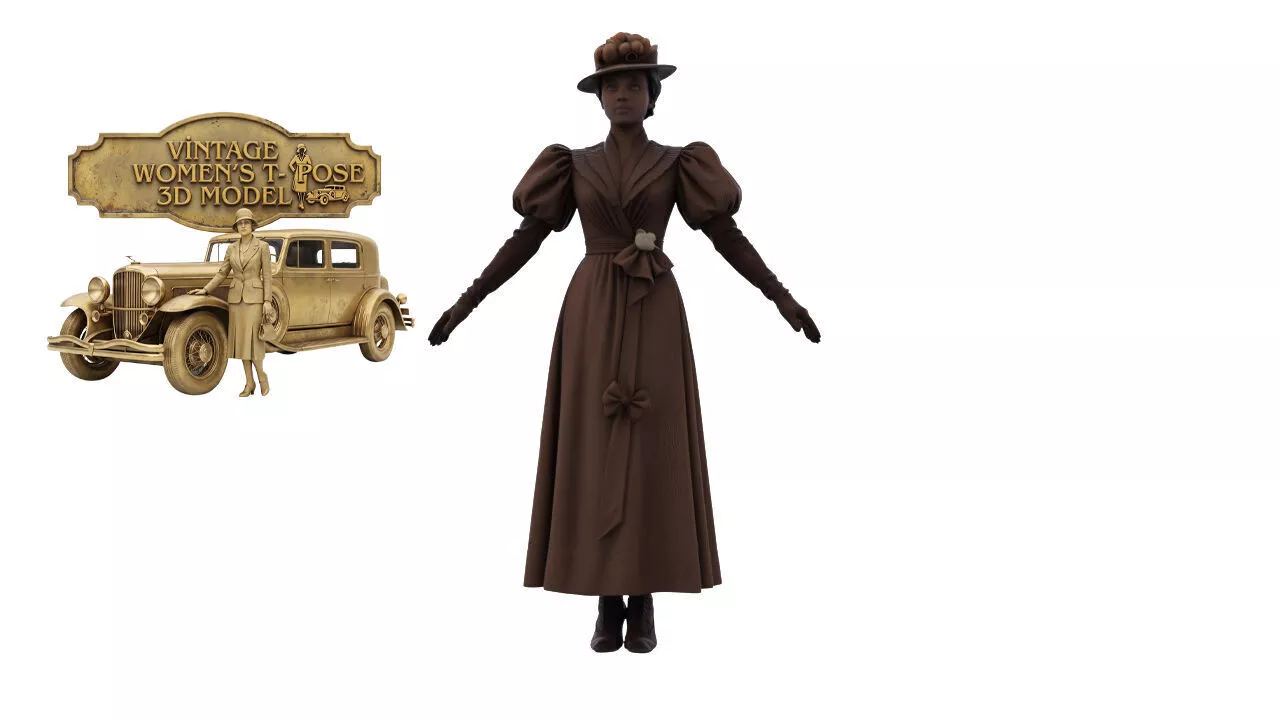 vintage women t-pose 3d model Low-poly 3D model