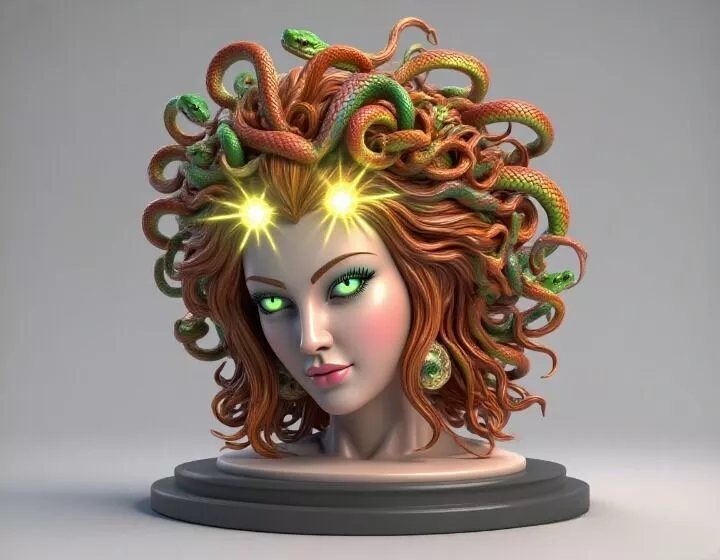 4198 3D Model of a Beautiful Gorgon with Snake Hair STL 3D print model