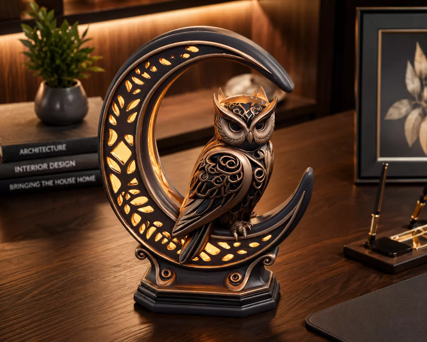 Mystic Owl Moon Lantern Fantasy Decorative 3D Printable Table 3D print model