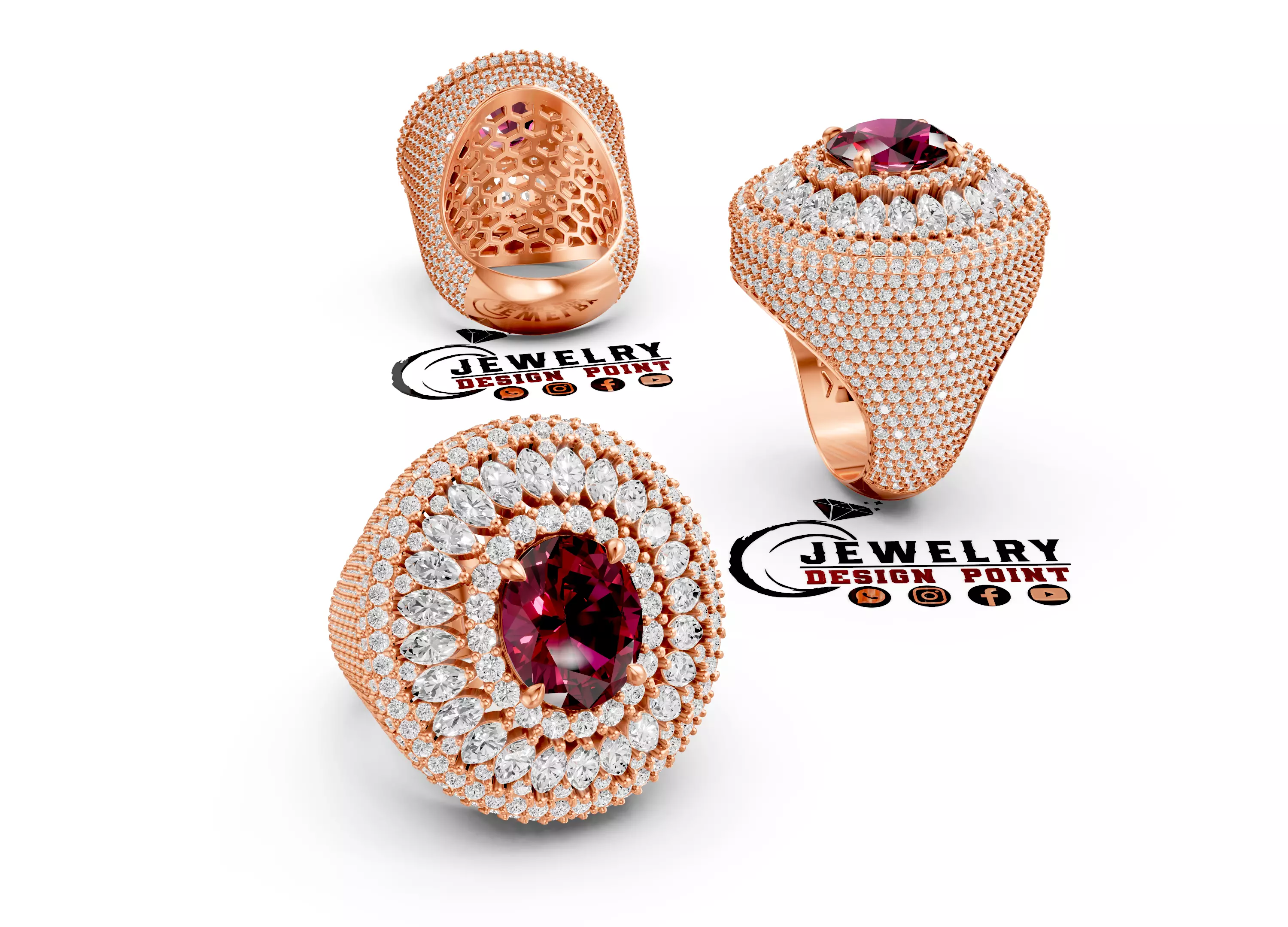 Custom Oval w Marquise diamond - Championship Men Pinky Ring 3D print model
