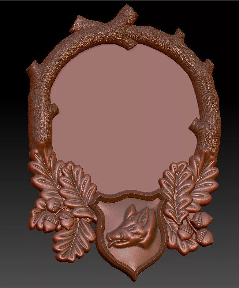 3D STL Model Wood Texture Wild Boar Hunting Plaque 3D model
