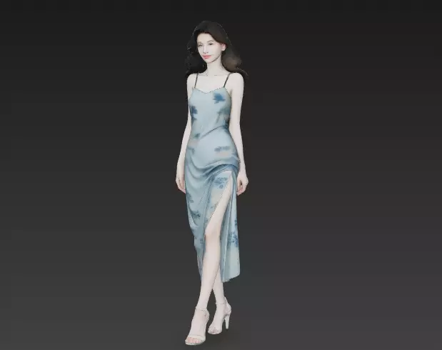 Chinese style Fashionable woman in a strapless dress 3D model