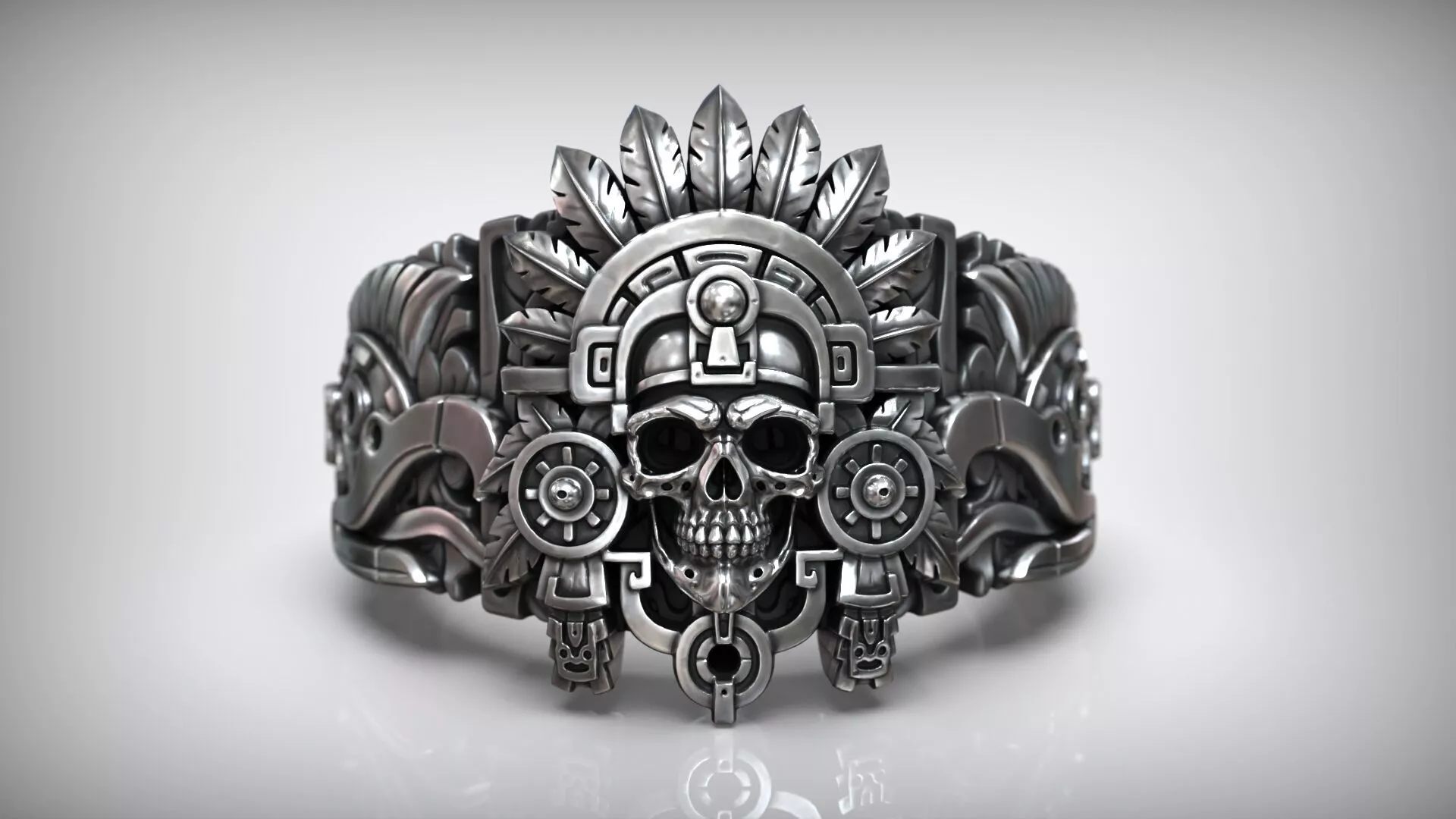 Aztec Skull Warrior Eagle Head Tribal Mayan Ring 3D print model