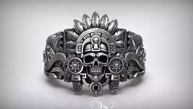 Aztec Skull Warrior Eagle Head Tribal Mayan Ring