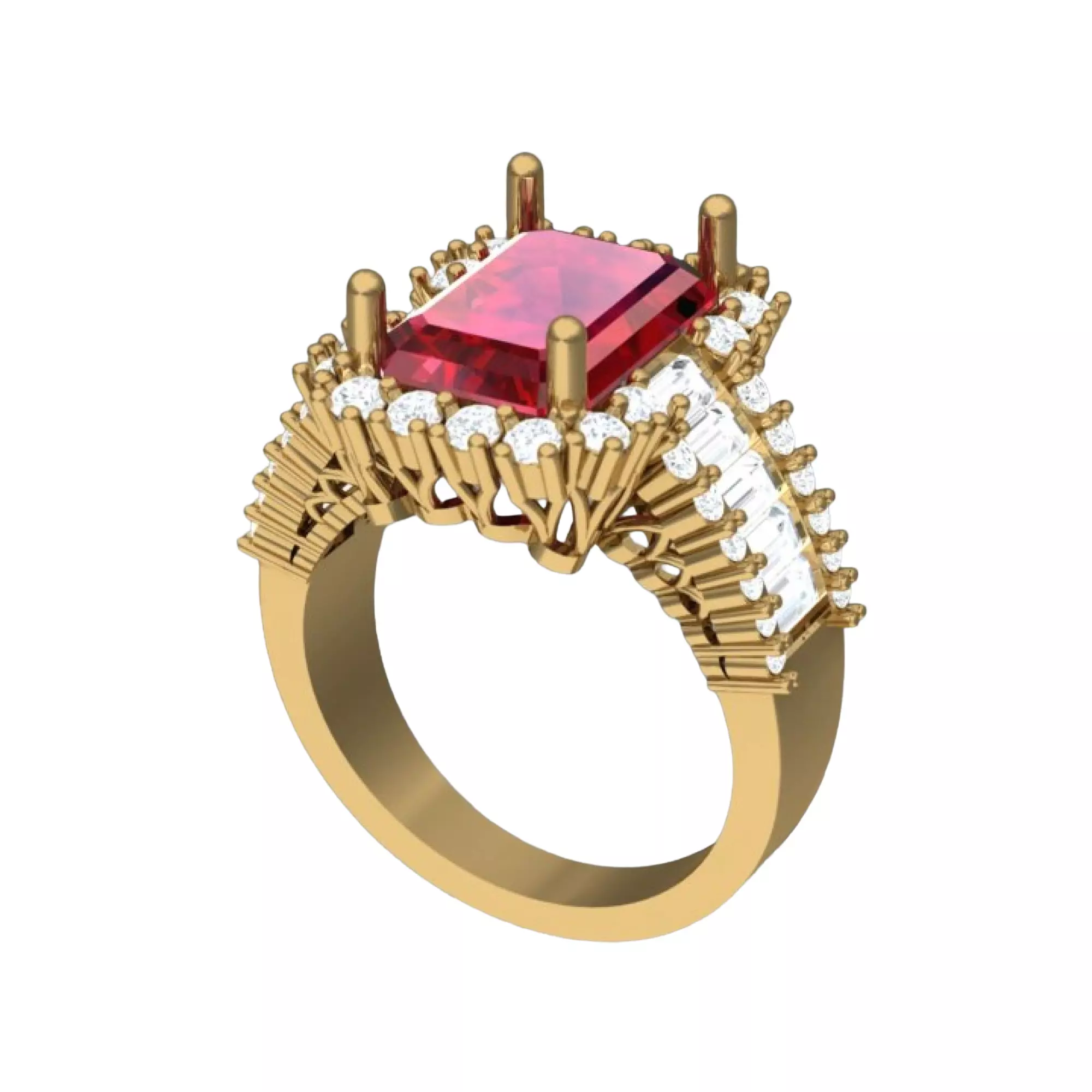 Emerald Cut Ruby Engagement Ring Castable STL 3D print model