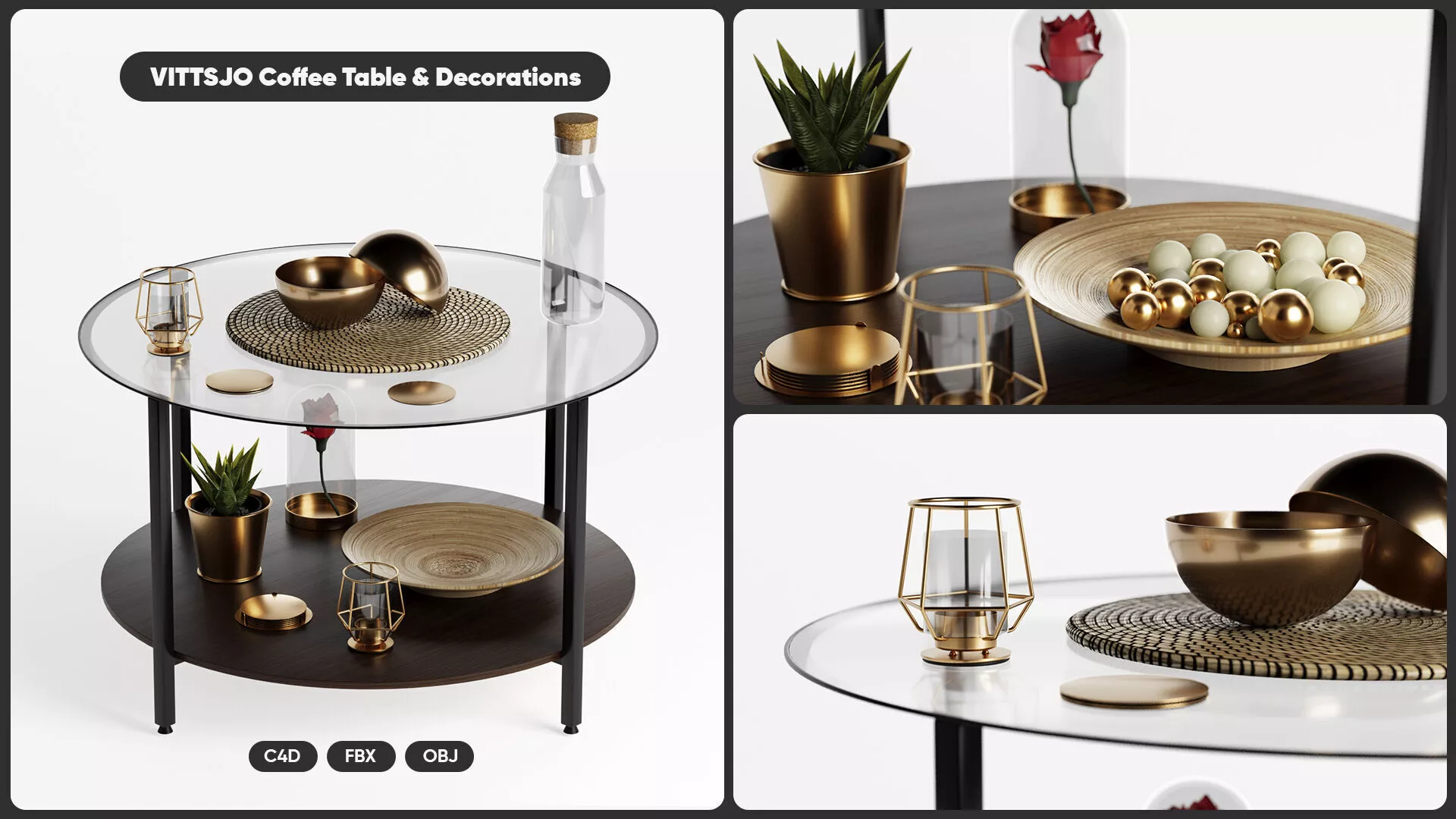 VITTSJO Glass Coffee Table And Decorations 3D Pack 3D model