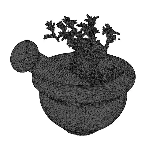 Stone Mortar Pestle Rosemary Set 3D model 2