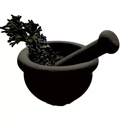 Stone Mortar Pestle Rosemary Set 3D model 7