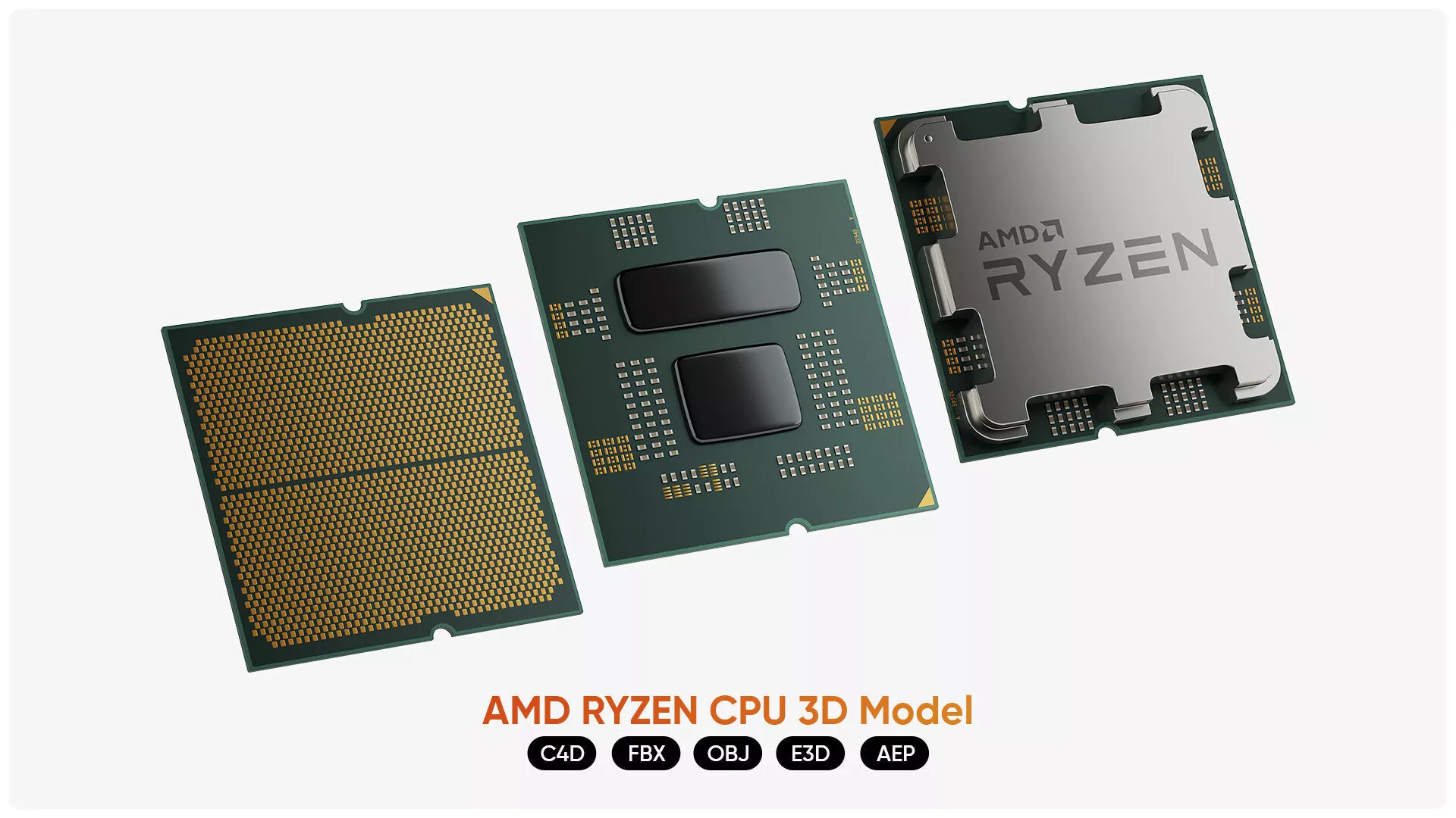 AMD RYZEN 9 CPU Detailed 3D Model for Element 3D And Cinema 4D 3D model