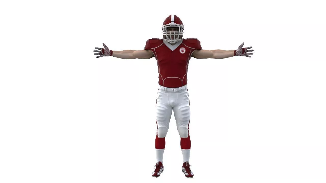 American football player T-pose 3D model Low-poly 3D model
