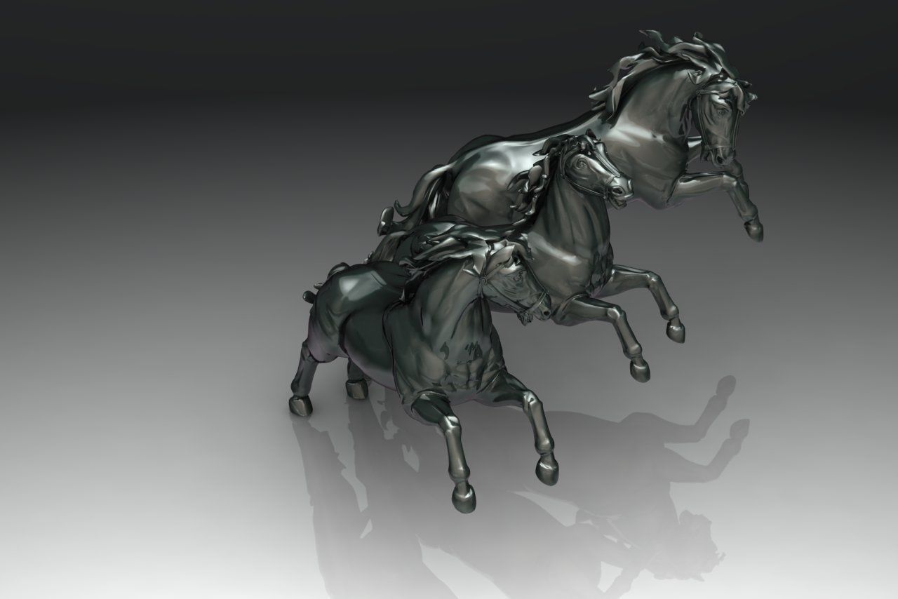 Three horses 3D print model_1