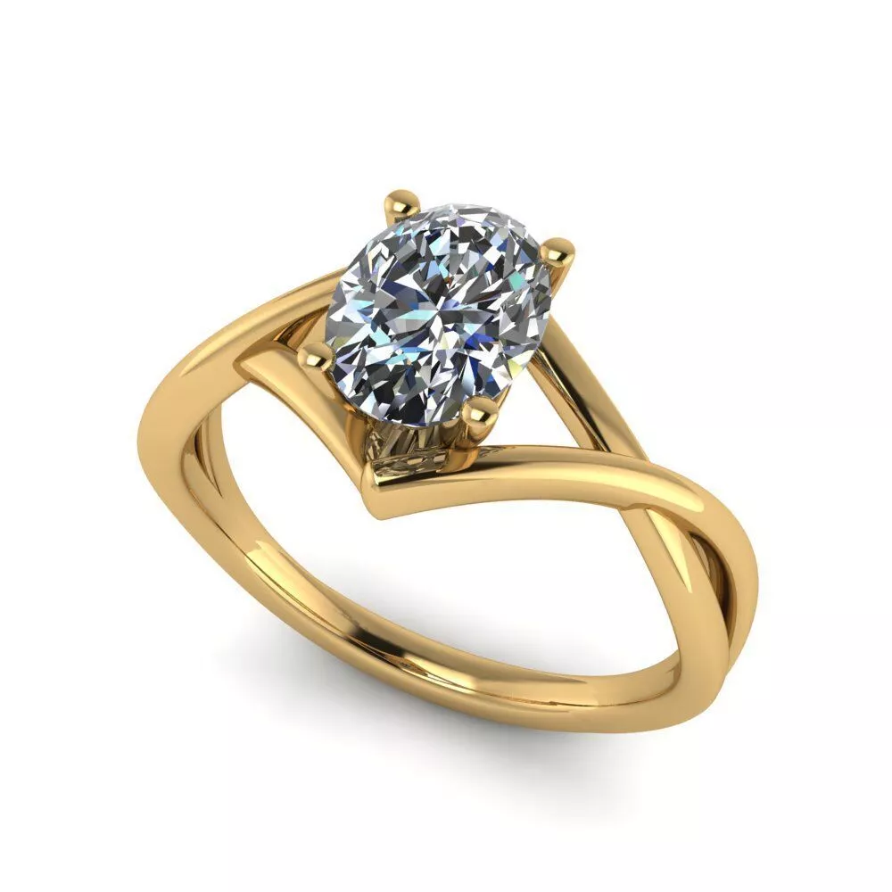 Elegant Twisting Solitaire Ring with Oval Center Stone 3D print model